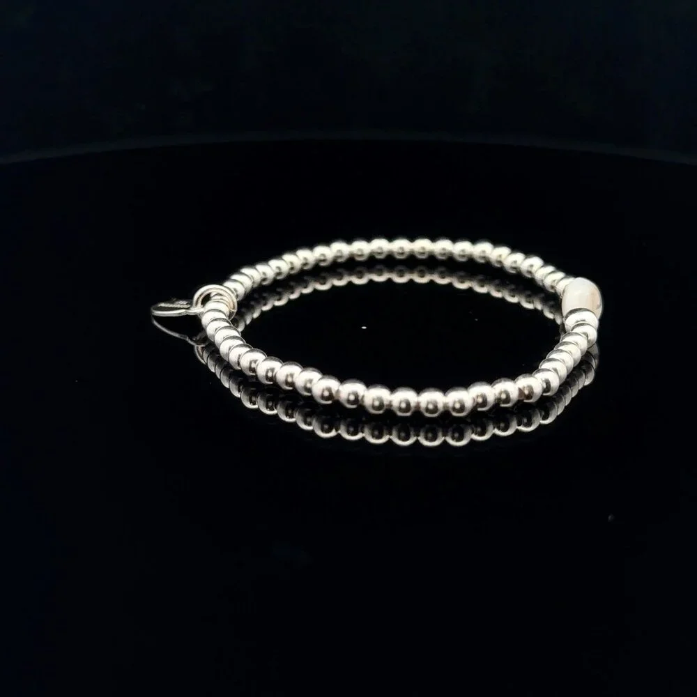 925 Sterling Silver Beaded Stretch Stacking Bracelet MOP Letter Initial P - Picture 4 of 6